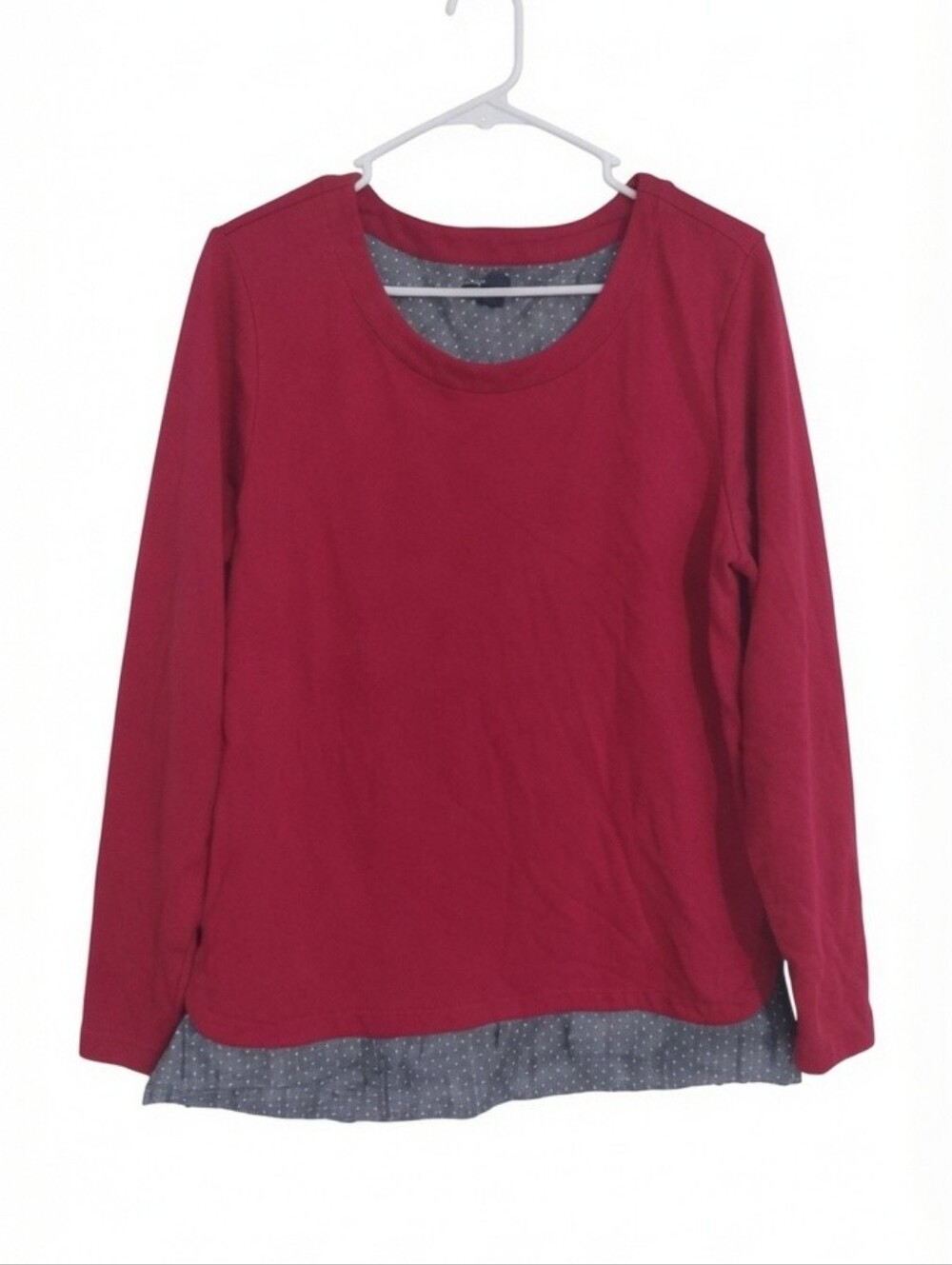 IZOD Red Long Sleeve Tunic Top Large Layered Polka Dot Preppy Clueless Casual